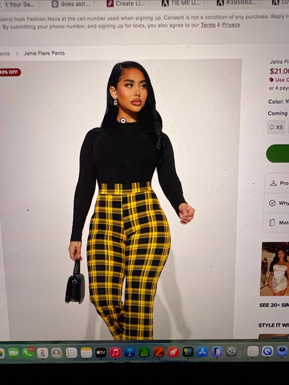 Fashion Nova Yellow Plaid High-Waist Skinny Pants